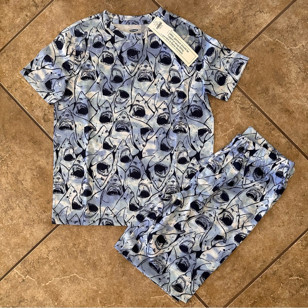 Old Navy Kids Blue Shark 2-pc Short PJ Set Size L(10-12)